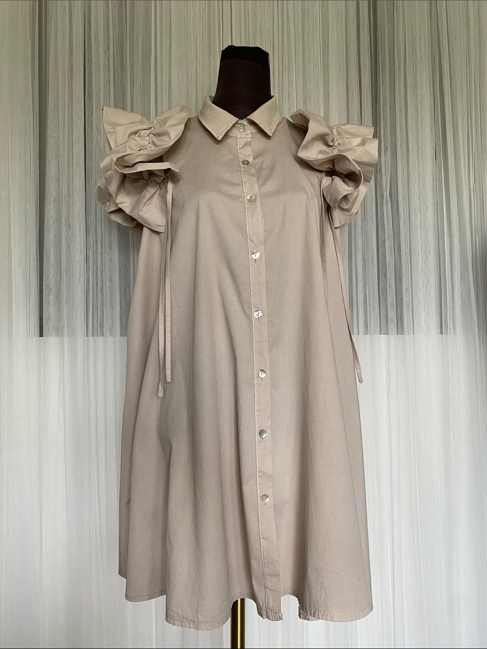Pistache Made in Italy 🇮🇹 Ruffle Sleeve Button-Front Women's Dress Size L